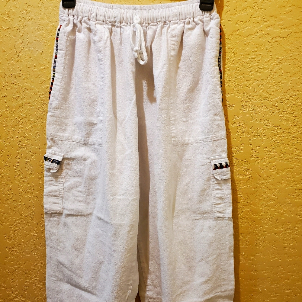 Linen Casual Pants with Southwest Accents
